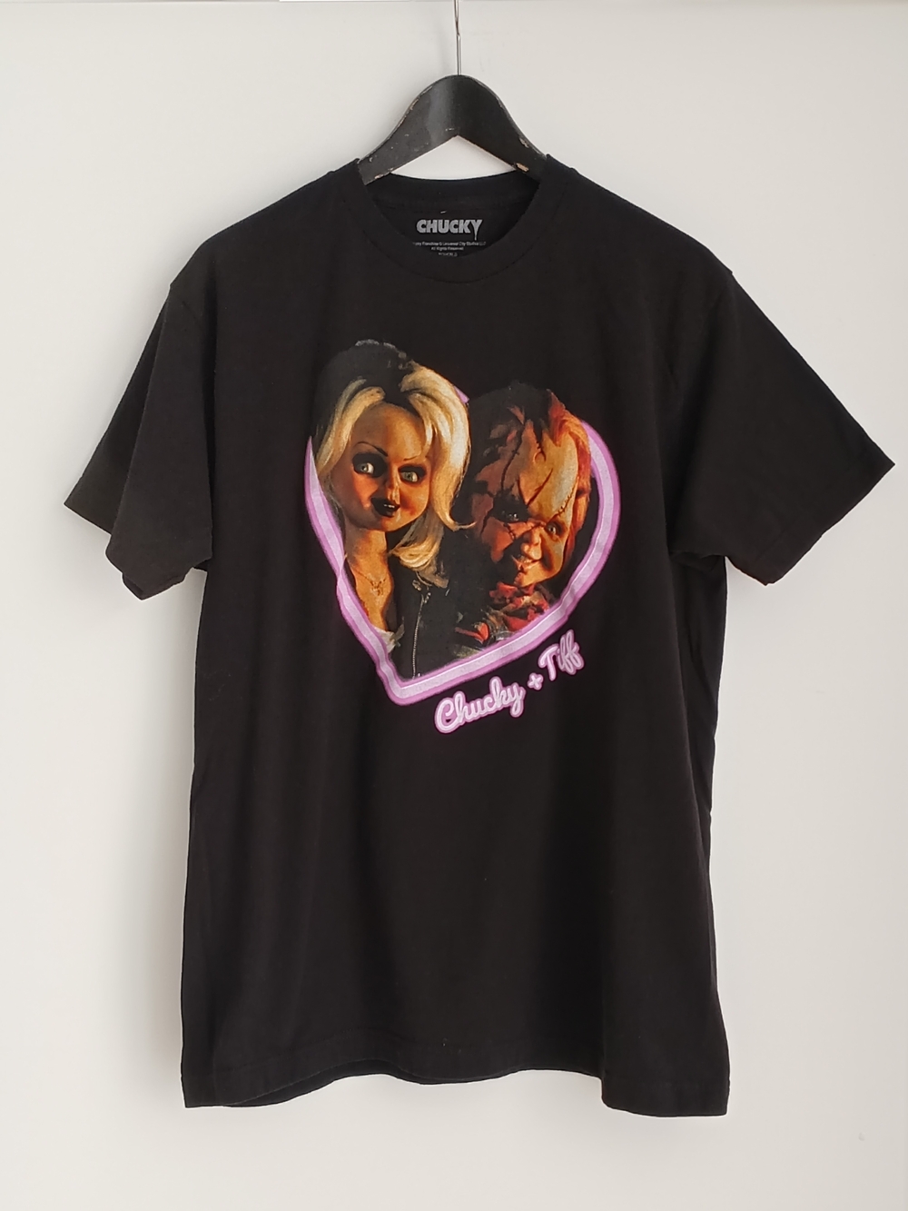 Child's Play Chucky & Tiffany Black Halloween Graphic Tee Sz L